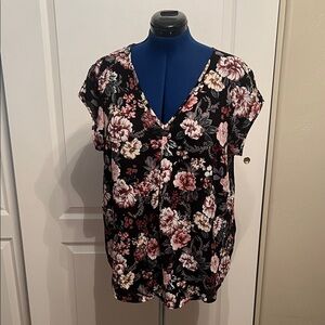 Halogen Black and Pink Floral Blouse